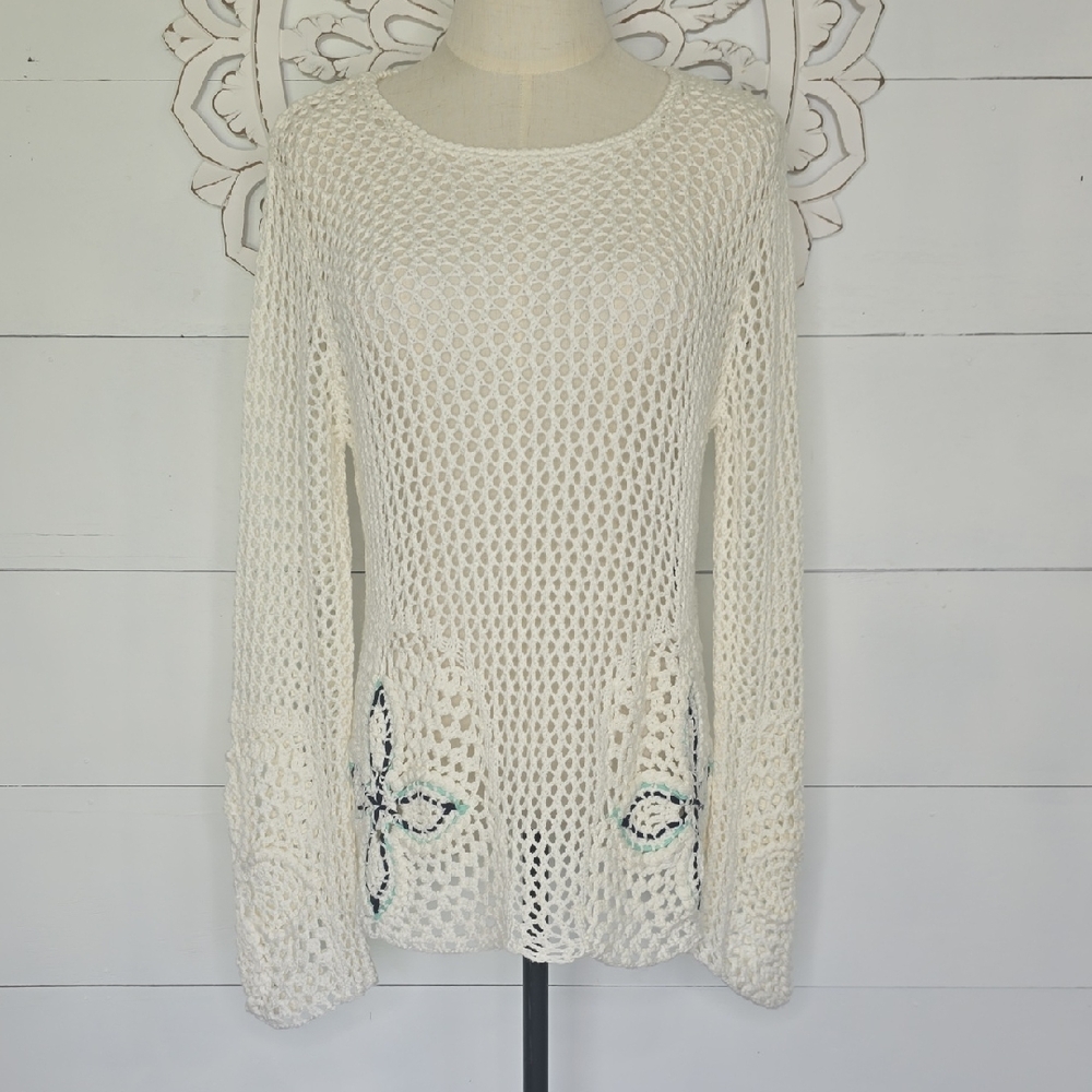 Ethyl 100% Cotton Crochet  Sweater Sz M